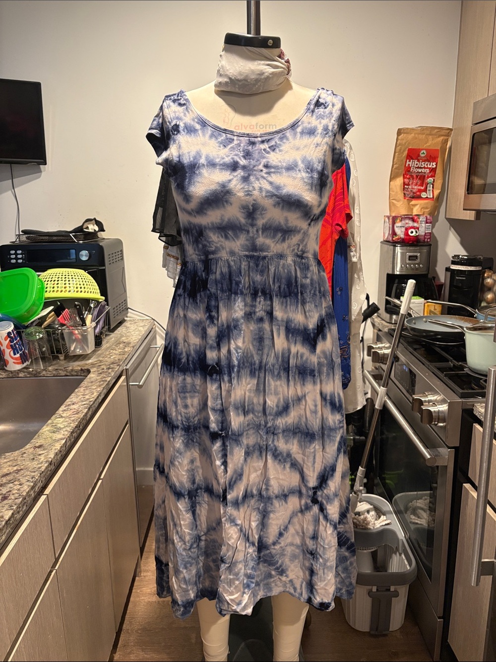 Anthropologie Blue Tie-Dye Maxi Dress